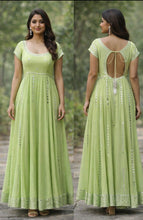Load image into Gallery viewer, Lime green ombre anarkali with mirror work
