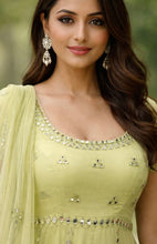 Load image into Gallery viewer, Lime green ombre anarkali with mirror work
