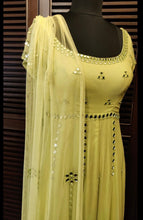 Load image into Gallery viewer, Lime green ombre anarkali with mirror work