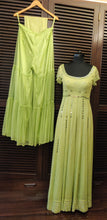 Load image into Gallery viewer, Lime green ombre anarkali with mirror work