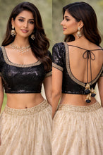 Load image into Gallery viewer, Black and gold sequin blouse
