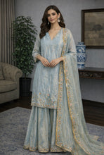 Load image into Gallery viewer, Blue crinkle tissue sharara suit
