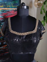 Load image into Gallery viewer, Black and gold sequin blouse
