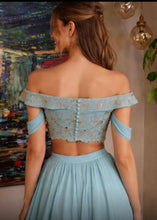 Load image into Gallery viewer, Turquoise off shoulder blouse
