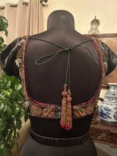 Load image into Gallery viewer, Velvet dark green vintage zardozi blouse

