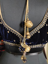 Load image into Gallery viewer, Navy velvet blouse with antique zardozi
