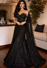 Load image into Gallery viewer, Black fitted skirt drape lehenga
