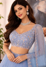 Load image into Gallery viewer, Blue floral lehenga in georgette

