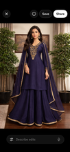 Load image into Gallery viewer, Navy silk sharara suit  with antique zardozi
