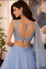 Load image into Gallery viewer, Blue floral lehenga in georgette
