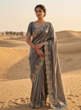 Load image into Gallery viewer, Pewter tissue saree
