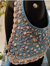 Load image into Gallery viewer, Blue floral lehenga in georgette
