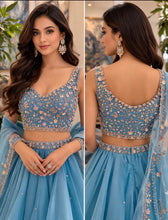 Load image into Gallery viewer, Blue floral lehenga in georgette
