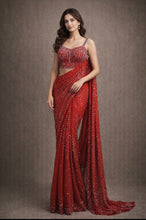 Load image into Gallery viewer, Red sequin work saree
