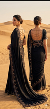 Load image into Gallery viewer, Black saree in crepe silk with sequin embroidery
