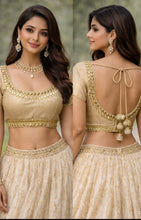 Load image into Gallery viewer, Dull gold zardozi and kundanwork blouse
