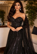 Load image into Gallery viewer, Black fitted skirt drape lehenga
