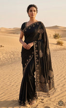 Load image into Gallery viewer, Black saree in crepe silk with sequin embroidery
