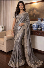 Load image into Gallery viewer, Pewter tissue saree
