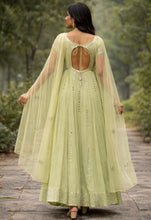 Load image into Gallery viewer, Lime green ombre anarkali with mirror work
