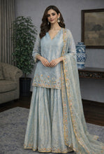 Load image into Gallery viewer, Blue crinkle tissue sharara suit
