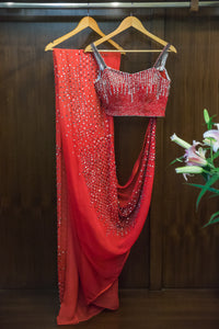 Red sequin work saree
