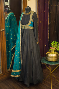 black and peacock zardozi anarkali