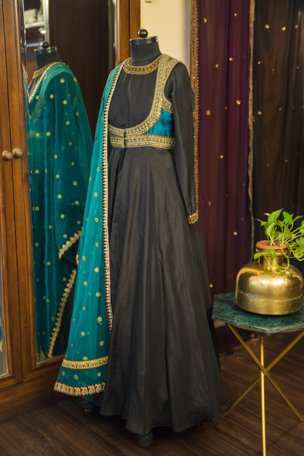 black and peacock zardozi anarkali
