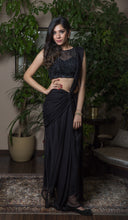 Load image into Gallery viewer, Black draped saree
