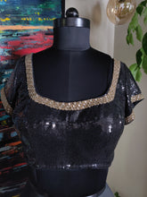 Load image into Gallery viewer, Black and gold sequin blouse
