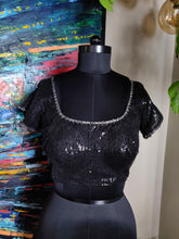 Load image into Gallery viewer, Black sequin  blouse with pewter embroidery
