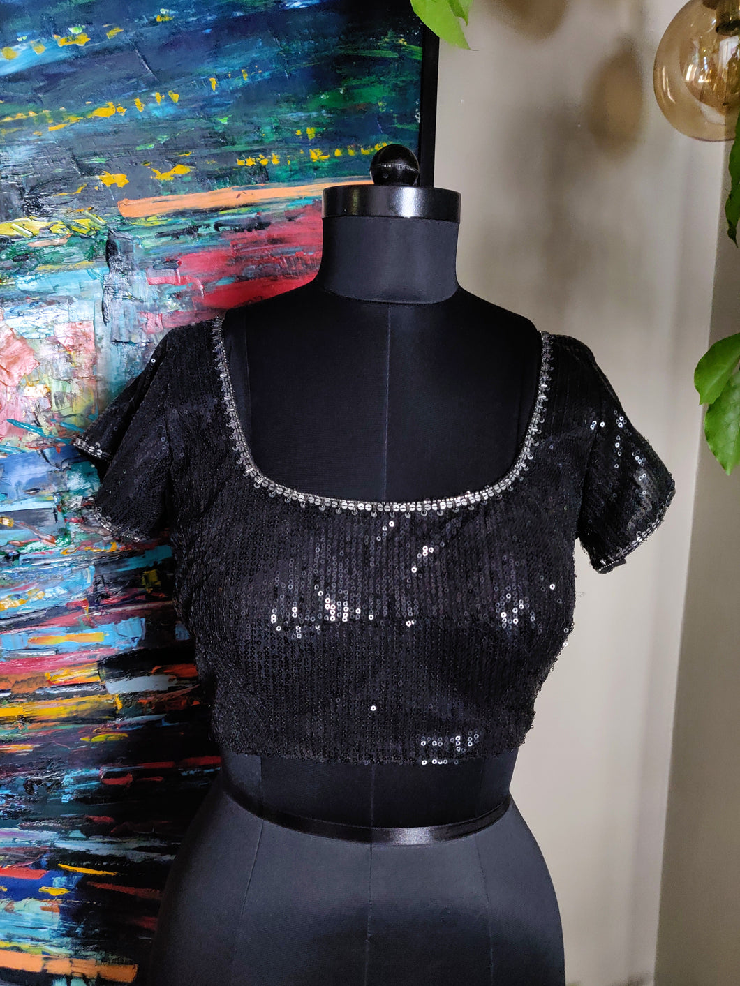 Black sequin  blouse with pewter embroidery