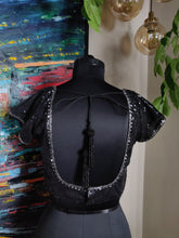 Load image into Gallery viewer, Black sequin  blouse with pewter embroidery

