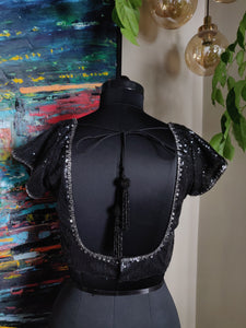 Black sequin  blouse with pewter embroidery