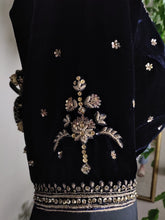 Load image into Gallery viewer, Navy velvet blouse with antique zardozi
