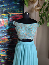 Load image into Gallery viewer, Turquoise off shoulder blouse
