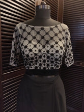 Load image into Gallery viewer, Grey cocktail blouse with black embroidery
