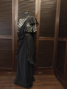 Black  predraped saree with ruffles