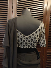 Load image into Gallery viewer, Grey cocktail blouse with black embroidery
