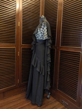 Load image into Gallery viewer, Black  predraped saree with ruffles
