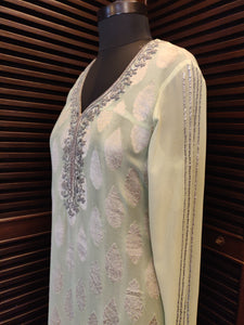 Mint green banarsi kurta suit