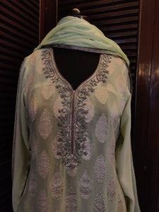 Mint green banarsi kurta suit