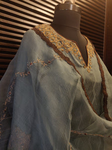 Teel blue  kurta suit in zardozi