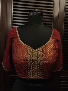 Maroon brocade patchwork blouse
