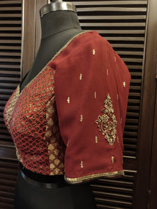 Maroon brocade patchwork blouse