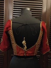 Load image into Gallery viewer, Maroon brocade patchwork blouse
