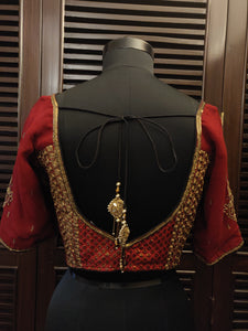 Maroon brocade patchwork blouse