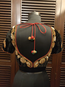 Black velvet zardozi blouse