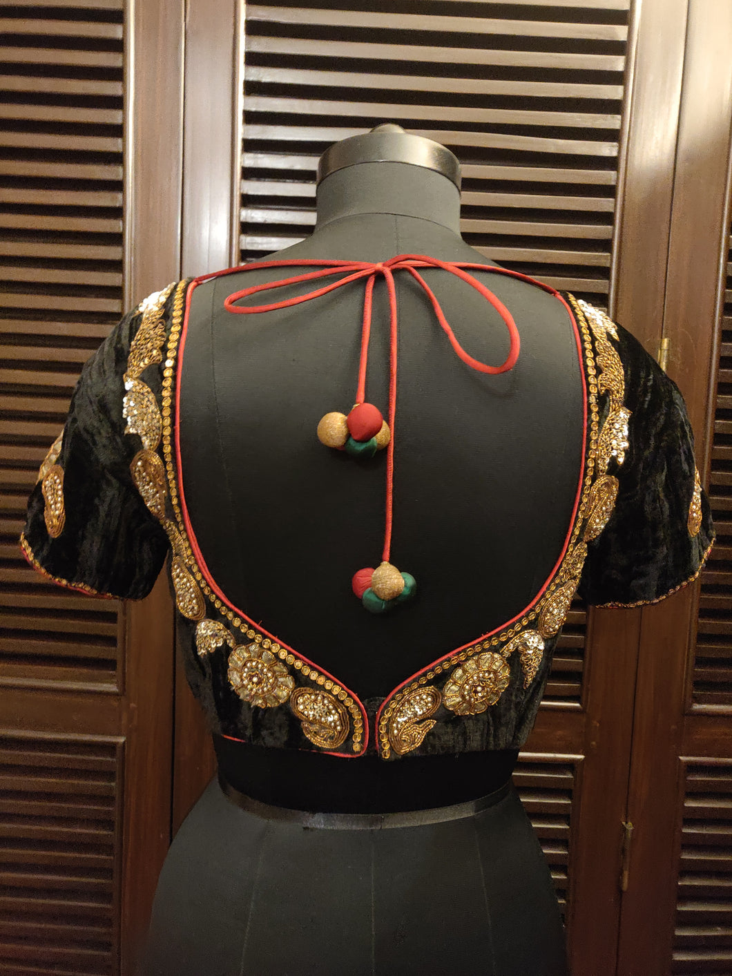Black velvet zardozi blouse