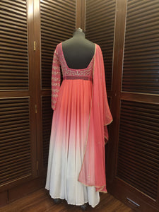 Ombre  coral pink and grey anarkali gown